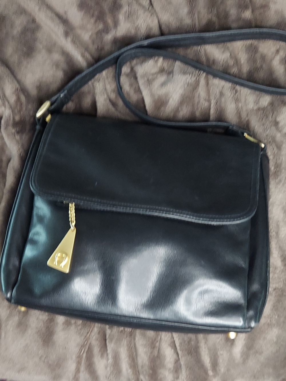 Etienne Aigner Classic Black Leather Shoulder Bag